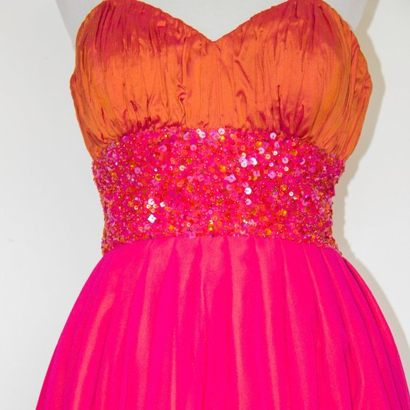 SCALA Dress Gradient Fushia Orange Requins Prom Wedding Small Sz 8 NEW - Picture 4 of 7
